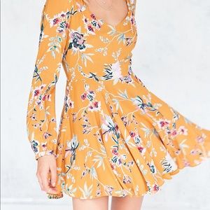 Ecoté Yellow Floral Long Sleeved Mini Dress